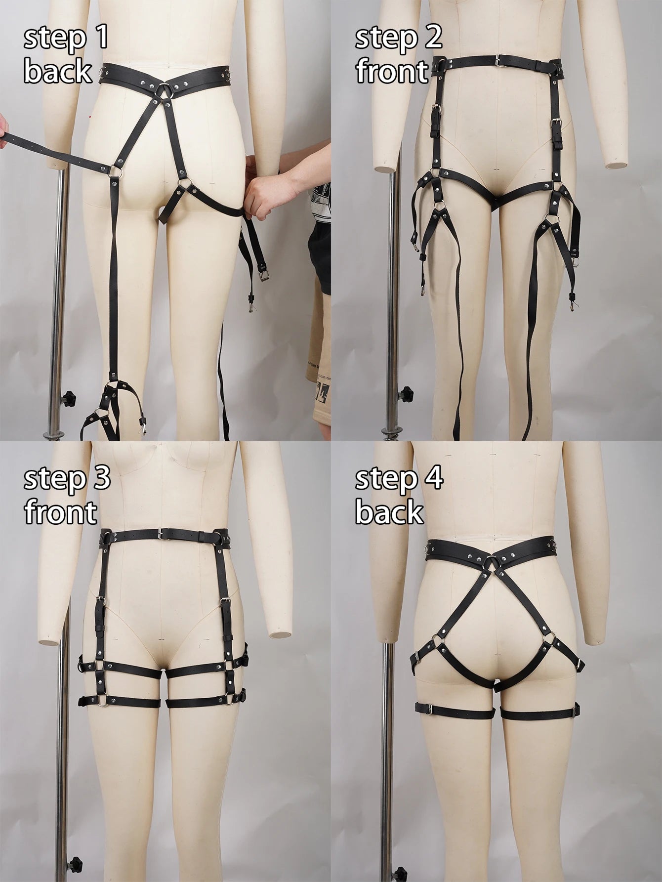 Gothic Pu Body Harness Lingerie- Adjustable Garter Belt, Strappy Cage Bra, Perfect for Theme Parties