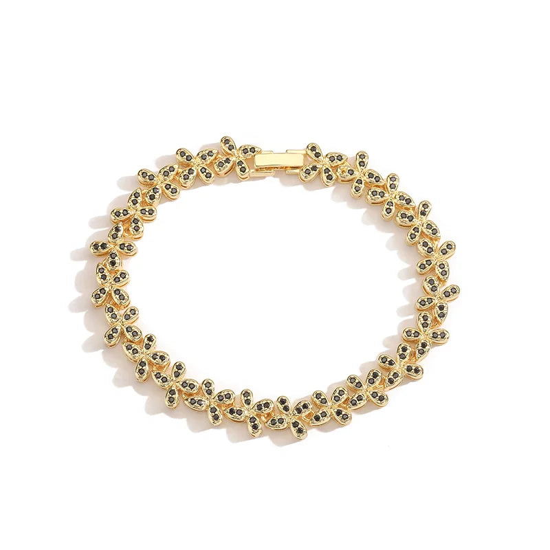 HECHENG, Four Leaf Clover Crystal Necklace, Ladies' Sparkling Zircon Luxury Bracelet, Wedding Party High-quality Gift Jewelry