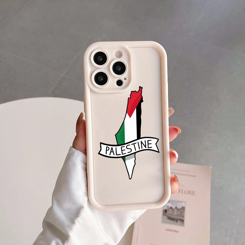 Cartoon Palestine Flag Map Passport Phone Case For iPhone 16 15 14 13 12 11 Pro Max Mini XR XS X 7 8 Plus Camera Protection