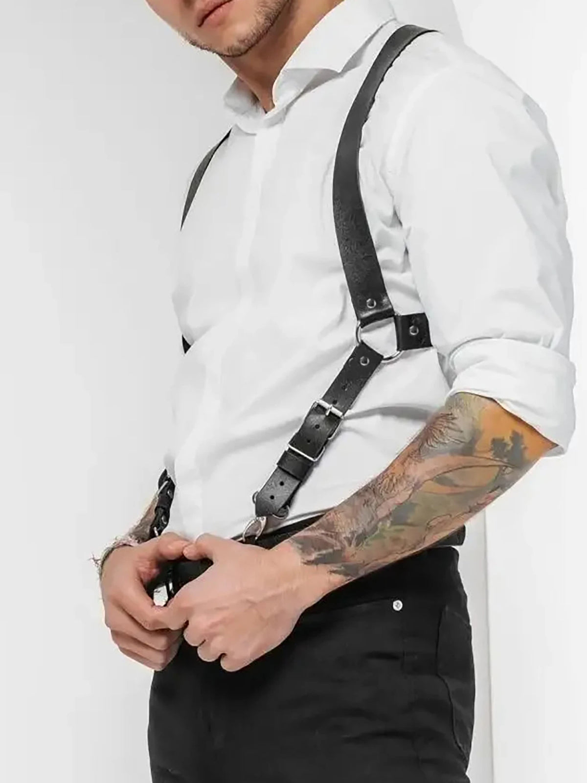 PU Leather Chest Harness for Men, Adjustable Suspenders, Fashion Punk Body Decortive Harness, Gothic Clothing Matching Accessory