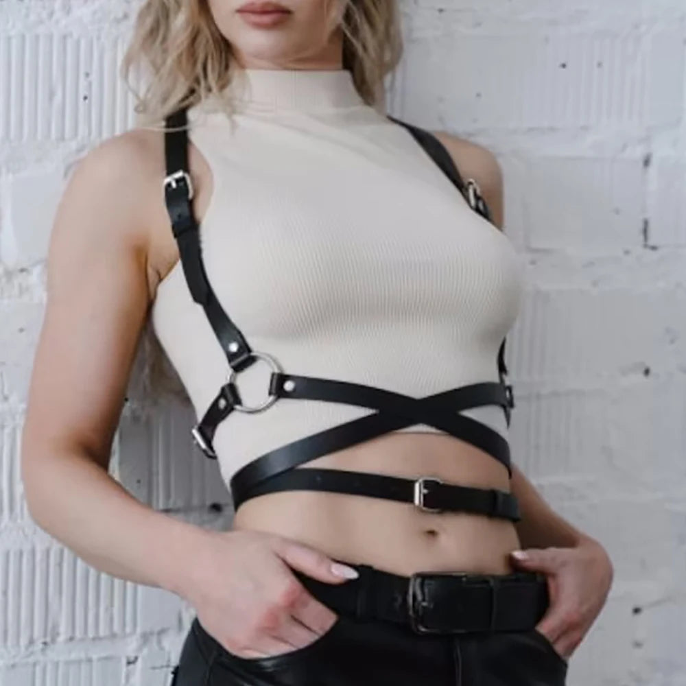 Fashion Belt Street Style Pu Leather Chest Harness Belt Punk Suspenders Decorative Waistband Gothic Clothing Accessories Women