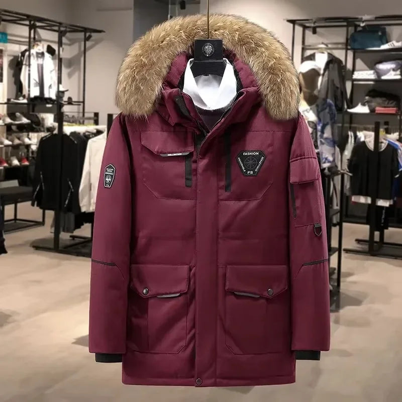 Neue Ankunft Männer Unten Parkas Mode Winter Jacke Dickes Fell Hoddy Outdoor Ente Unten Polsterung Mantel Männlichen Mit Kapuze Outwear