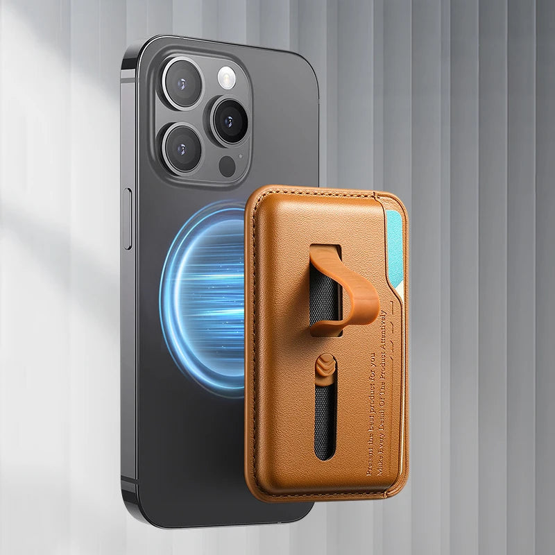 Magnetic Leather Wallet Card Holder Case for Magsafe IPhone 14 13 15 17 16 12 Air Pro Max Plus Mac Safe Hidden Strap Stand Cover