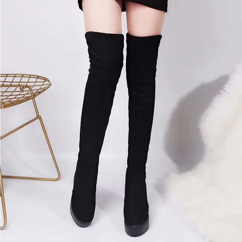 2025 Winter Women High Boots Fashion Hidden Heel Woman Long Boot Warm Plush Thigh High Boots For Women Winter Platform Shoes