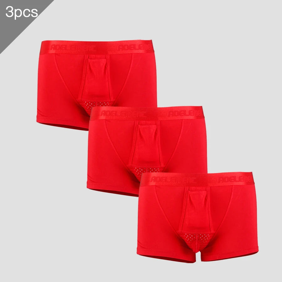 3PC Bullet separate underwear Men's ventilated summer dry underpants Ice silk bag ice healthy boxers