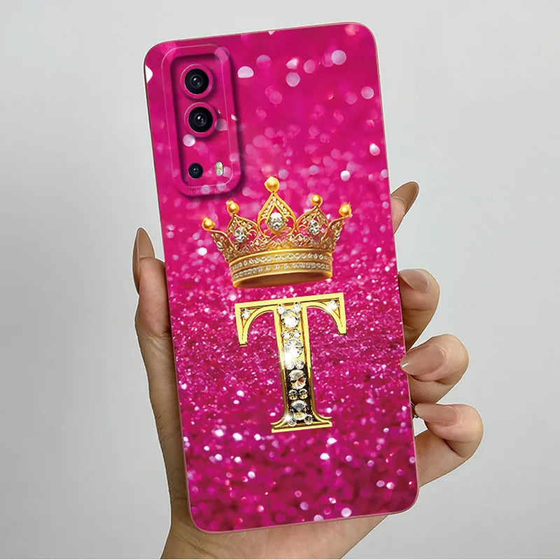 For Vivo Y72 5G V2041 Case Crown Letters Liquid Silicone Soft Phone Cases For Vivo Y52 5G V2053 Y72 Camera Protection Back Cover