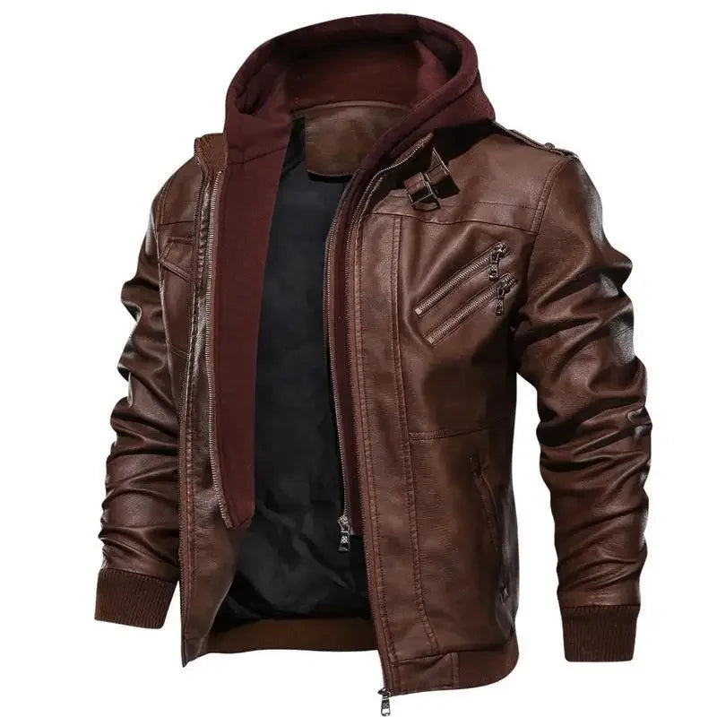 Outdoor Windproof Male Leather Jacket Men's Slim Fit Zipper Leather Jacket PU Jacket Autumn Winter Man High Quality Clothing