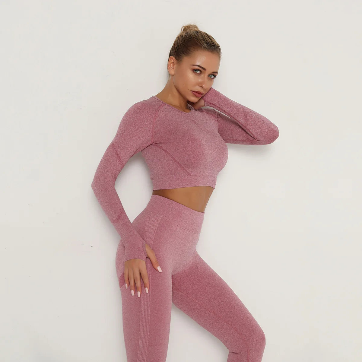 Solid Color Sexy Seamless Yoga Long Sleeves for Woman Slim Casual Sports Running Gym Workout Top Quick Drying Fitness Top
