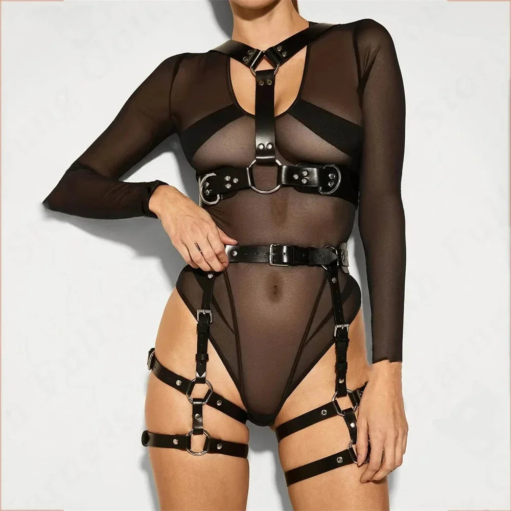 Fashion PU Leather Full Body Harness Belt Punk Street Style Belt Gothic Adjustable Retro Belt Exotic Clothing Accessories