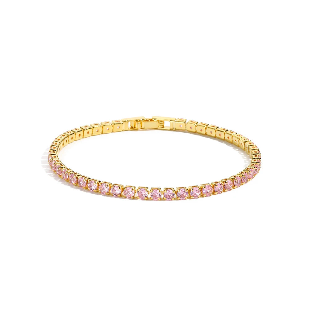 Colorful Crystal Tennis Bracelet for Women Waterproof Multicolor 3MM CZ Wedding Birthstone Hand Chain Jewelry Wholesale