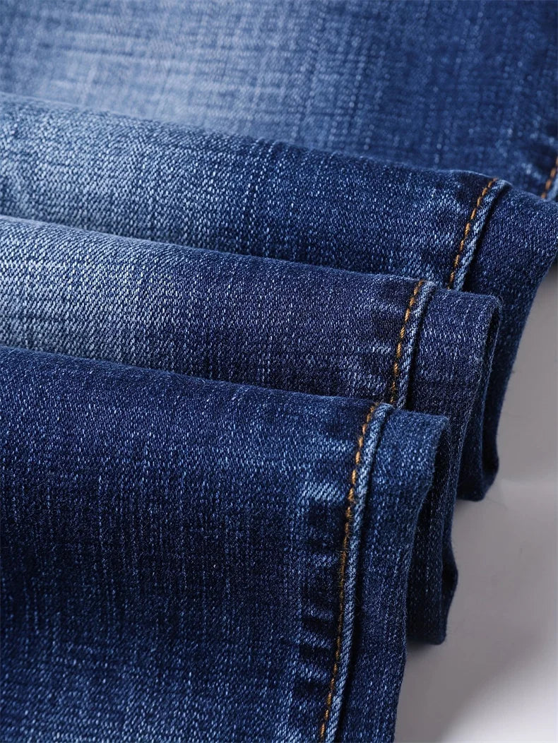 Motorcycle Trendy Straight Men's Jeans Elastic Washed Fashion Streetwear Denim Pants Embroidery Hip-Hop Trousers (Without Belt)