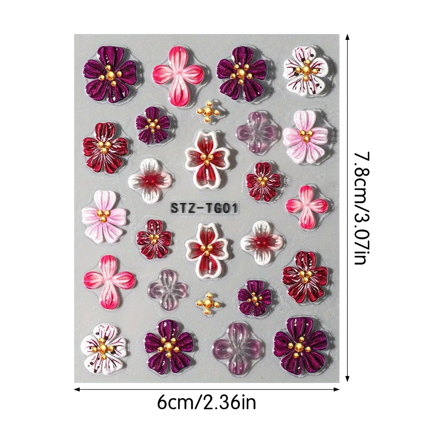 Embossed 5D Flower Nail Stickers Pink/Purple Floral Nail Decal Stickers for DIY Manicure Women Party Wedding Dating Daily Use