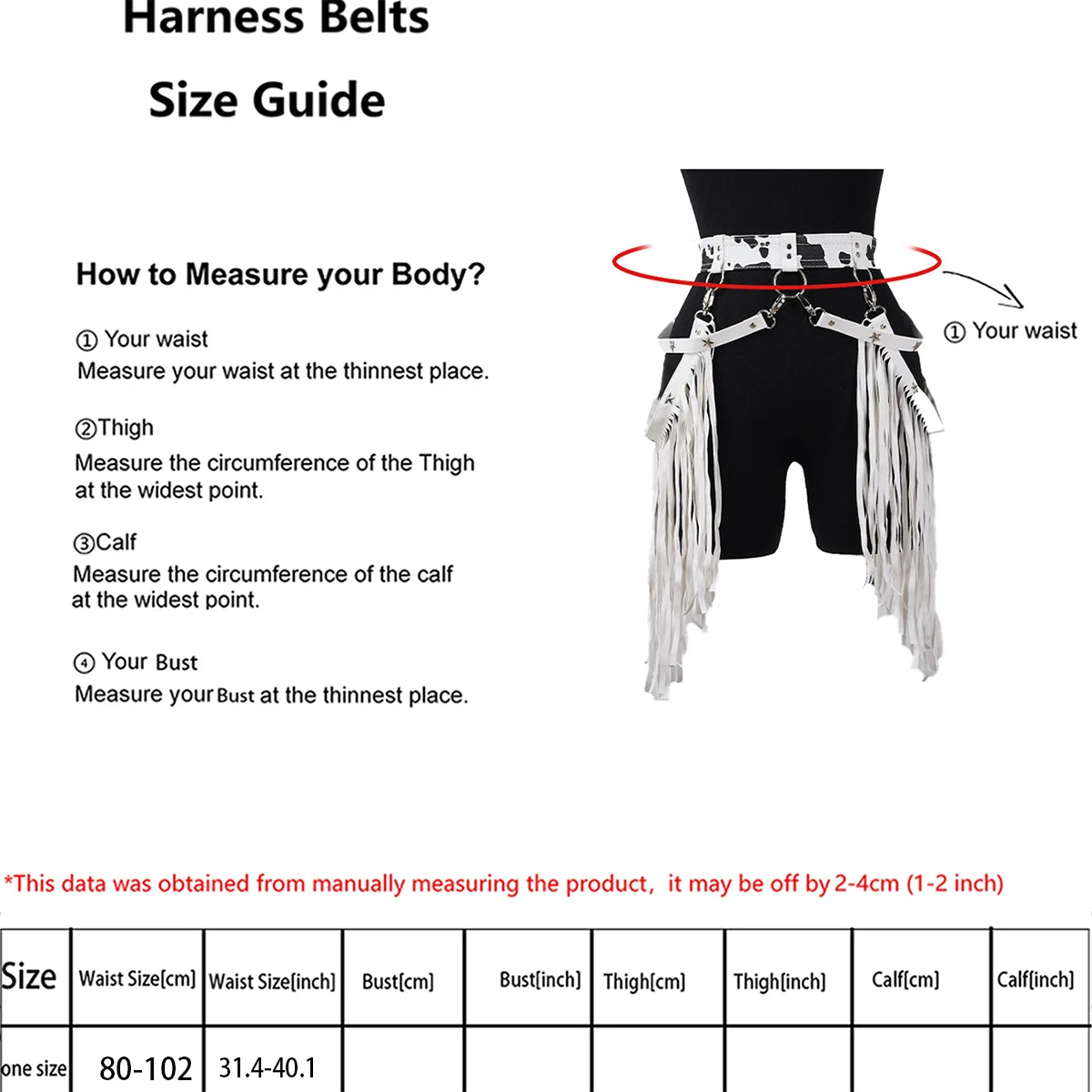 Cow Print Fringe Chaps Belt Set - Adjustable Waist Belt with White Fringe - Women's Western Rave Outfit with Star Decorations