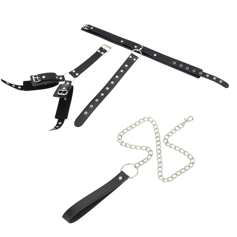 B*ndage R*straint Kit Adjustable Collar & Wrist Cuffs Durable PU Leather Fetish Play Set for Adult Couples