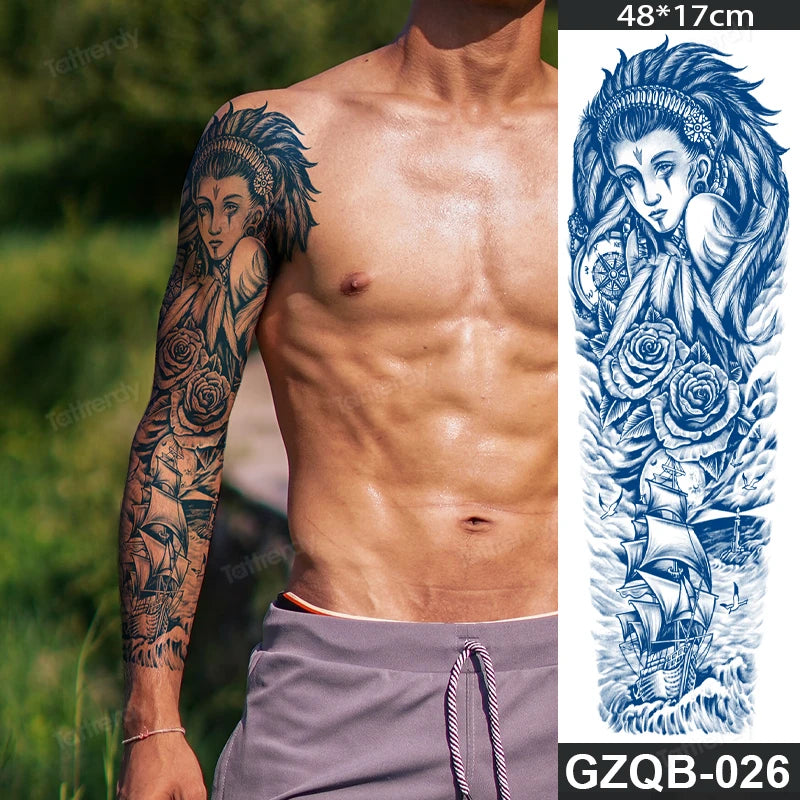 Full Arm Sleeve Temporary Tattoos Juice Ink Lasting Semi Permanent Body Art Sexy Large Fake Tattoo for Men Women Adult Beauty