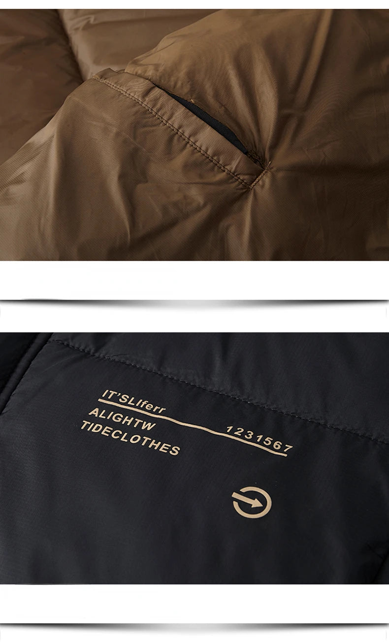 Leichte Luxus-Daunenjacke für Herren, lang, Winter 2024, trendig, 90 % weiße Entendaunen, warmer Mantel, Business-Casual-Mütze, leichte Daunenjacke