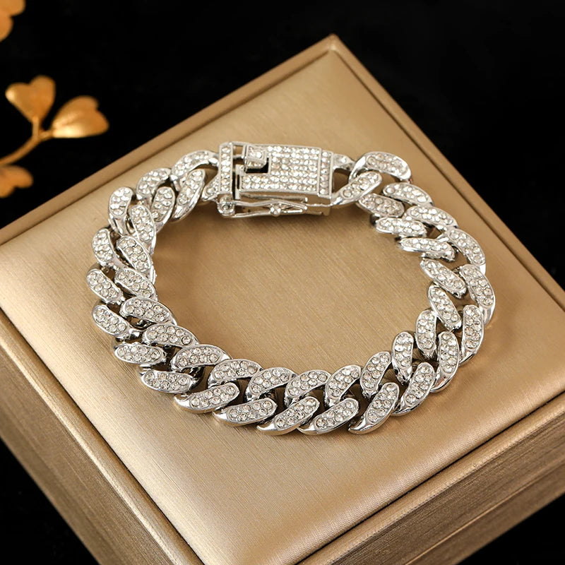 316L Stainless Steel Gold Color Cuban Chain Bracelet For Women Men Trendy Punk Waterproof Wrist Chain Jewelry Gift Party