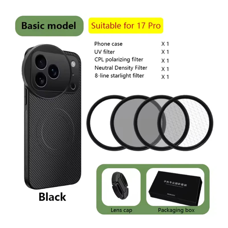 4 in 1 58mm Filter Set for iPhone 17 Pro/Pro Max With Universal CPL UV ND8 Starling Filter Magnetic Wireless Charging Phone Case