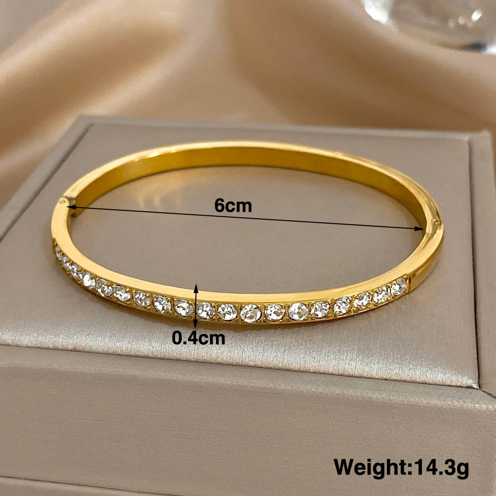 Greatera Trendy Gold Plated 316L Stainless Steel Bangles Bracelets for Women Delicate Cubic Zirconia Bracelet Party Jewelry 2024