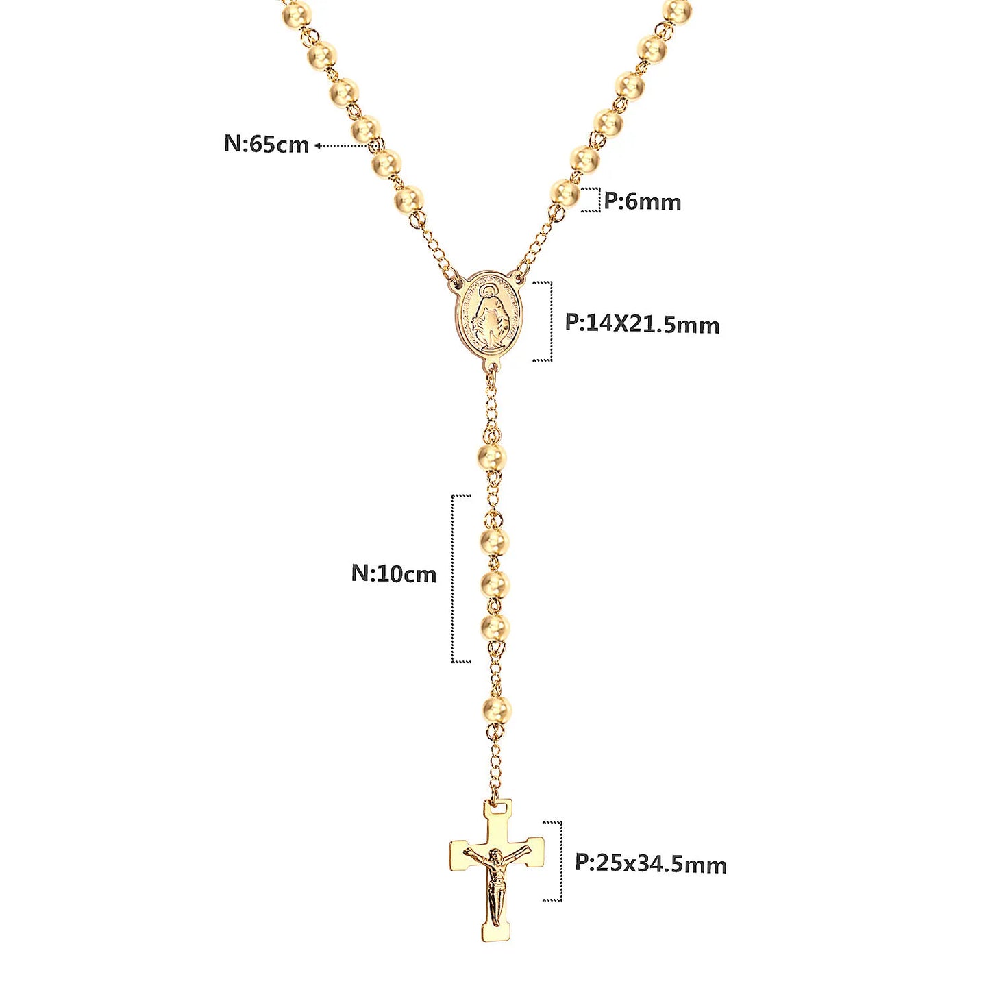 LUXUSTEEL Stainless Steel Long Necklace Virgin Mary Cross Pendant with 35cm+15cm Extender Bead Chain Jewelry