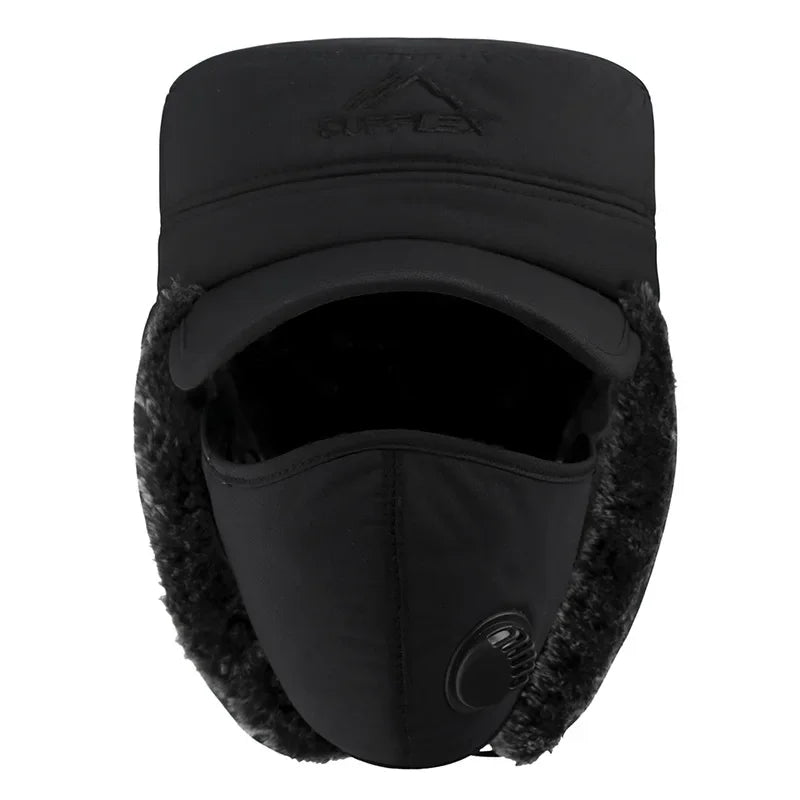Fashion New Winter Bomber Hats Men's Northeast Mask Ushanka Lei Feng Hat Outdoor Windproof Keep Warm Thick Earmuffs Flat-Top Cap