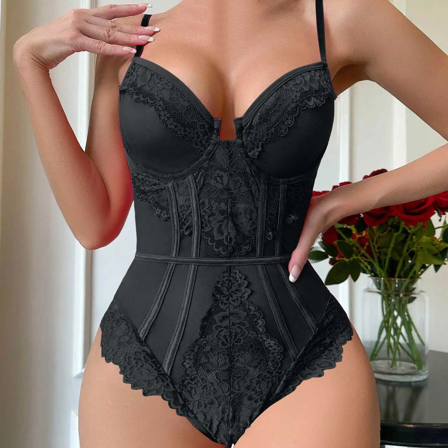 Sexy White Lace Bodysuit Strappy Sheer Corset Lingerie Seductive Push Up Teddy Bodysuit For Women Sexy Lace Mesh Lingerie