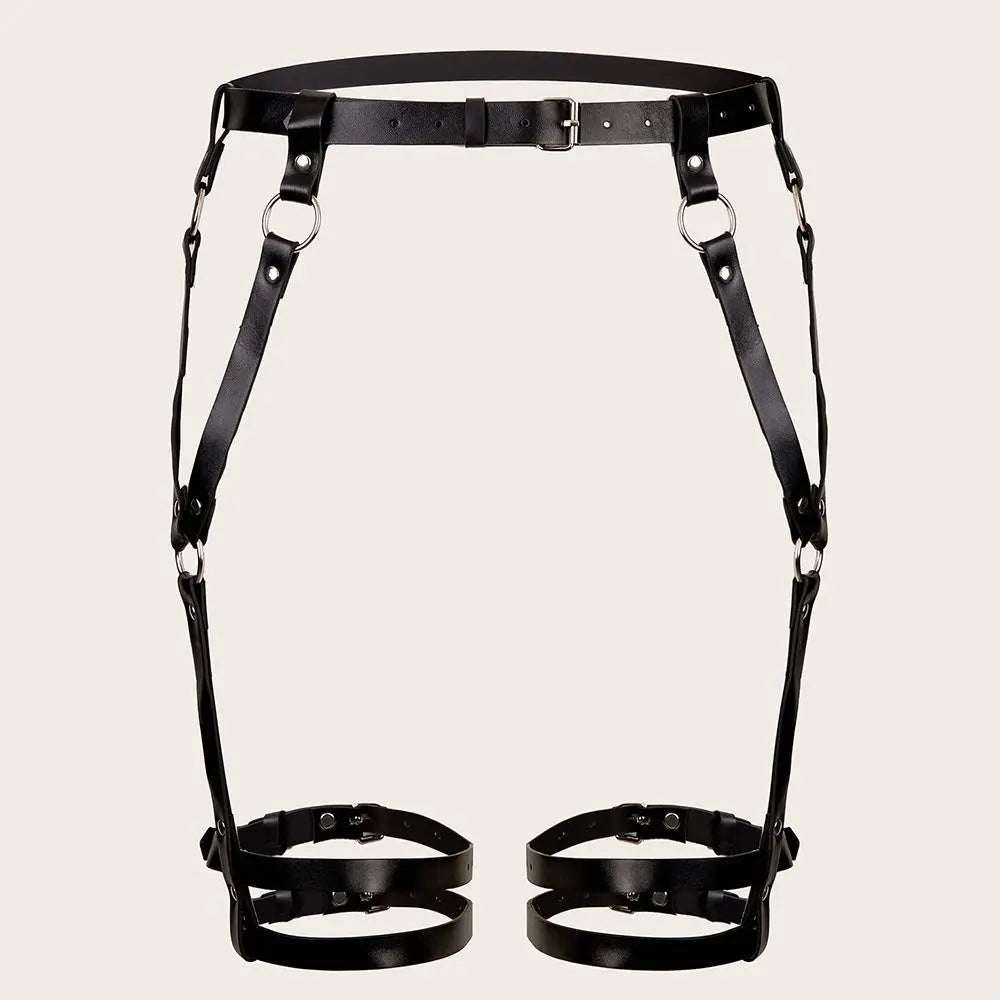 PU Leather Harness Waist Belt Punk Waistband Hollow Belt for Pants Gothic Strap Buckle Body Harness Belt Waist Accessories