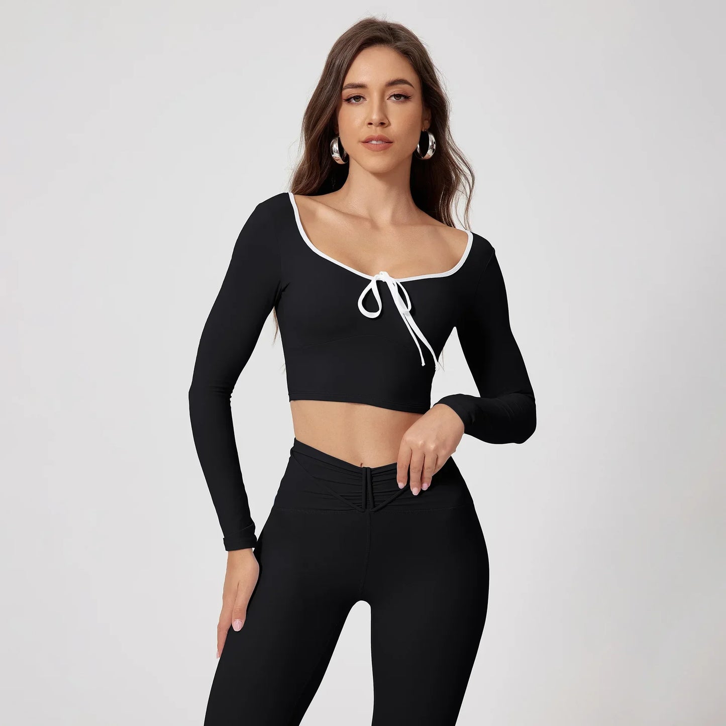 Seamless Yoga Sets Sports Tops Fitness High Waist Hip Lifting Pants Long-Sleeved Suit Running Workout Gym Leggings Set for Women