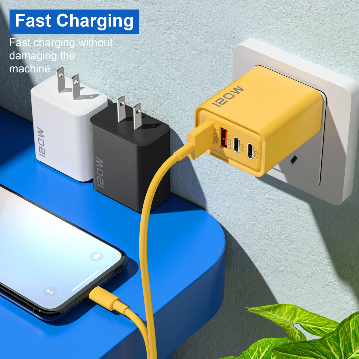New 120W 4 Port USB Type C Charger Fast Charging Data Cable USB Phone Charger Adapter For Samsung iPhone Huawei Wall Charger