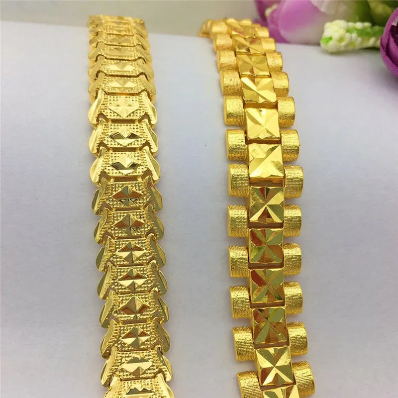 Luxury 18K Gold Bracelet for Wedding Engagement Fashion Jewelry Widen Watch Chain Bracelet Not Fade Fine Jewelry Gifts