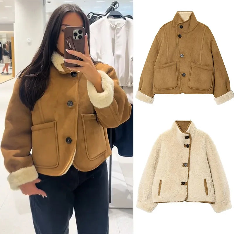 CharmChant Reversible Shearling Jacket for Women Leather Jackets Fashion Winter 2025 Coat Female New in Coats Warm Outerwears