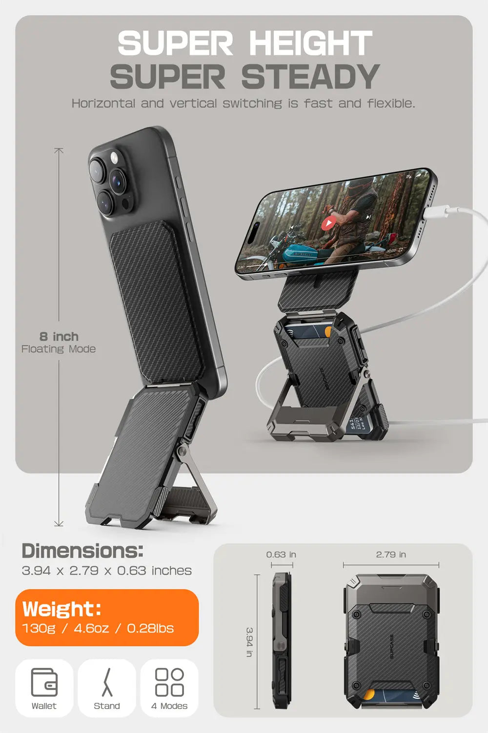 Magnetic Tripod Phone Stand Credit Card Holder for iPhone 16/15/14/13/12 SUPCASE Adjustable Phone Stand Compatible with MagSafe