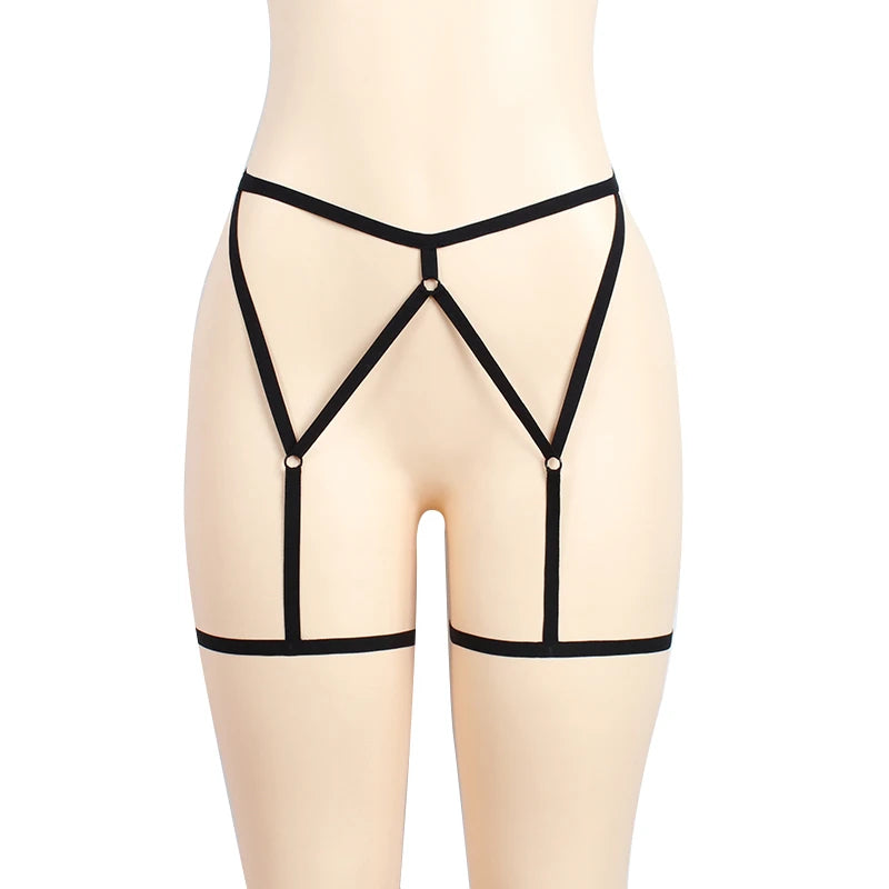 Womens Leg Harness Sexy Elastic Garter Belt Black High Waist Bondage Pantie Lingerie