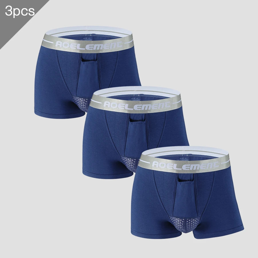 3PC Bullet separate underwear Men's ventilated summer dry underpants Ice silk bag ice healthy boxers
