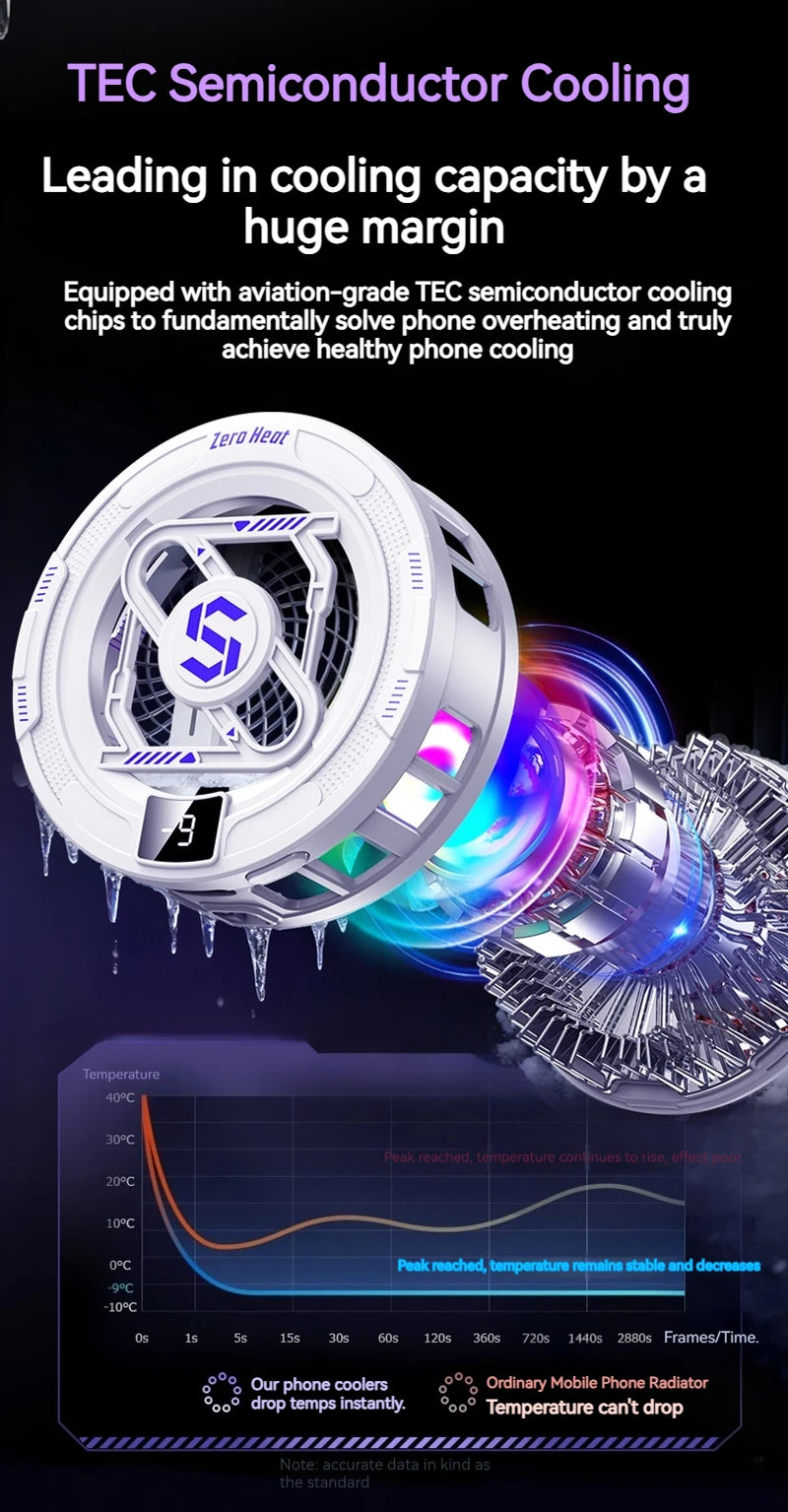 Semiconductor Magnetic Cooler With Temperature Display Radiator Fast Heat Dissipation for Phones Gaming Tablet Cooling Pad