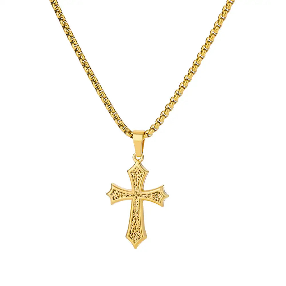 Stainless Steel Jesus Cross Necklace For Women Men Gold Color Caravaca Angels Crucifix Charm Choker Rapper Jewelry Hip Hop Gift