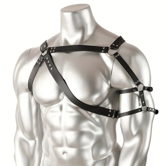 Punk Gothic Black PU Adjustable Gladiator Chest Harness For Men Medieval Cosplay Stage Halloween Club Rave Party Decor Accessory