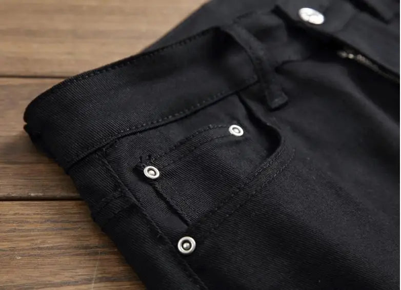 High Street Fashion Herren Jeans Nachtclub Schwarz Weiß Farbe Persönliche Designer Bedruckte Jeans Männer Punk Hosen Dünne Hip Hop Jeans