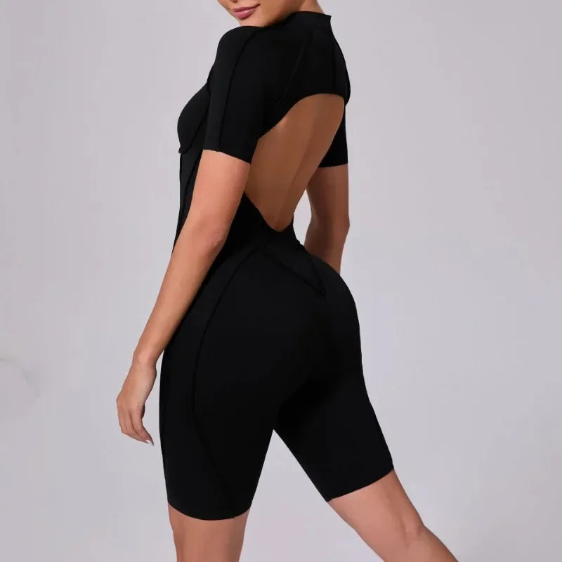 Women's Tracksuit Gym Workout Sports Clothes Outfit Zipper Jumpsuit Yoga Fitness Overalls Set Open Back Bodysuits Suit for Women