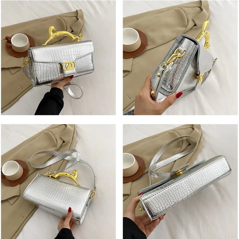 Women Luxury Brand Design Leather Bag New Ladies Metal Buckle Simple Fashion Shoulder Bag Party Oblique Bag