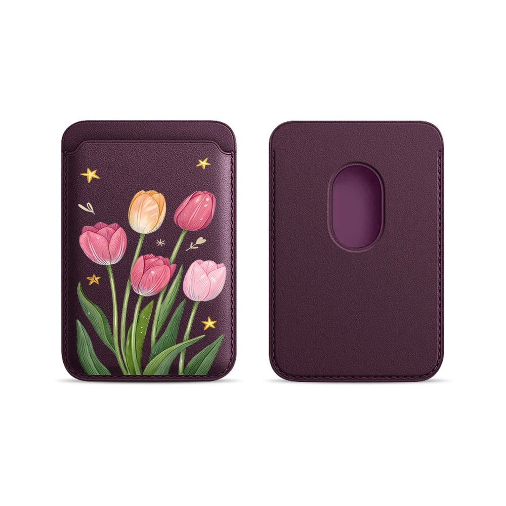 Tulip Flowers Leather Card Wallet Cases Phone Card Holder Magnetic Case Suitable For all iPhone for Magsafe Card Phone Back Bag