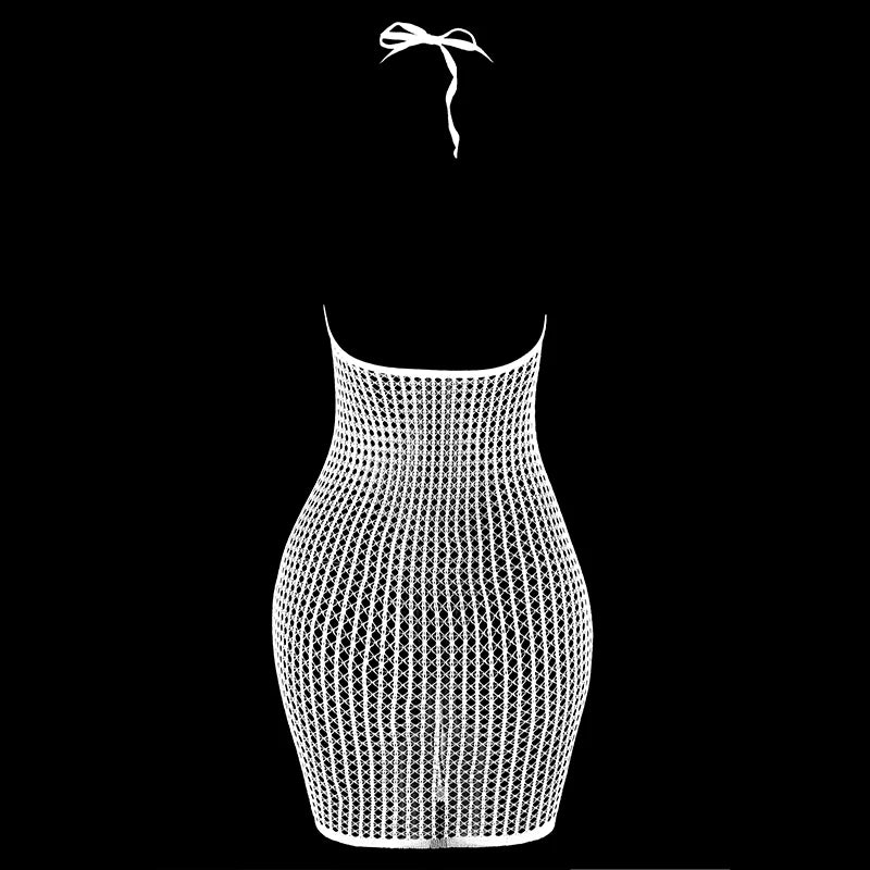 1PC Women Sexy Fishnet Cover Up Without Bikini Hollow Out See Through Bodycon Dress Beachwear Summer Women's Swimwear