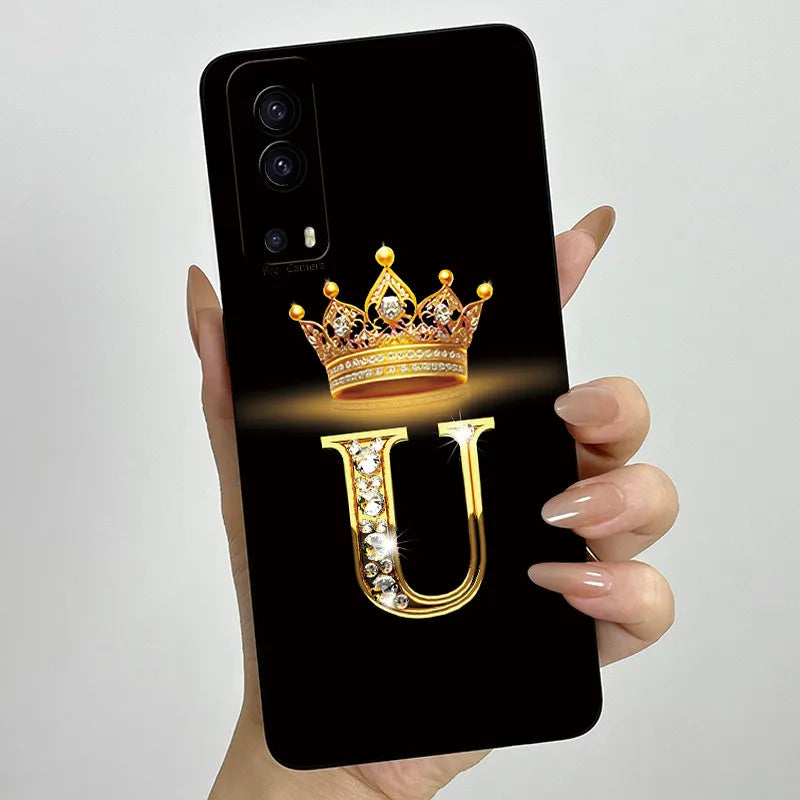 For Vivo Y72 5G V2041 Case Crown Letters Liquid Silicone Soft Phone Cases For Vivo Y52 5G V2053 Y72 Camera Protection Back Cover
