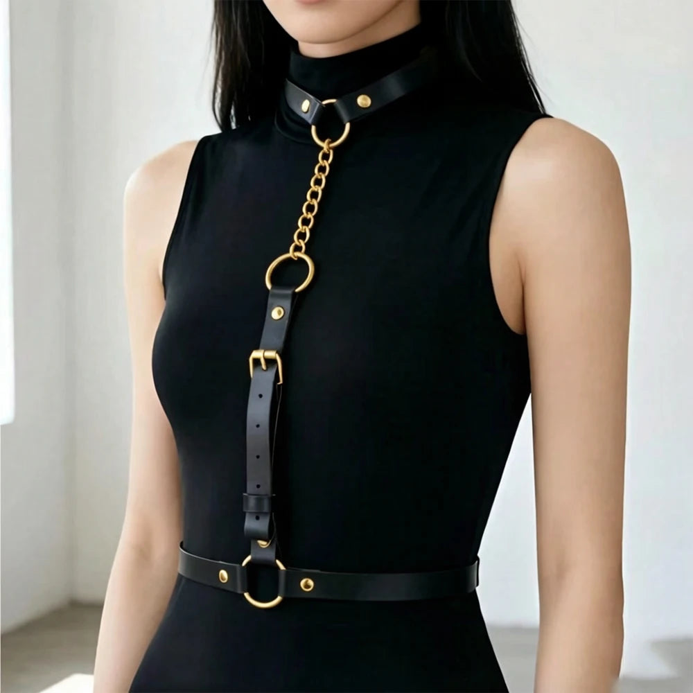 Women Fashion PU Leather Waist Belt Punk Y2K Style Harness Gothic Adjustable Belt Exotic Daily and Camping Accessories