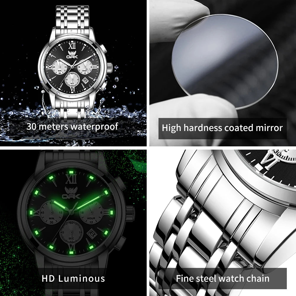 OPK Trendy classic three eye dial men's quartz watch waterproof genuine luminous men's watch for man chronograph date wristwatch