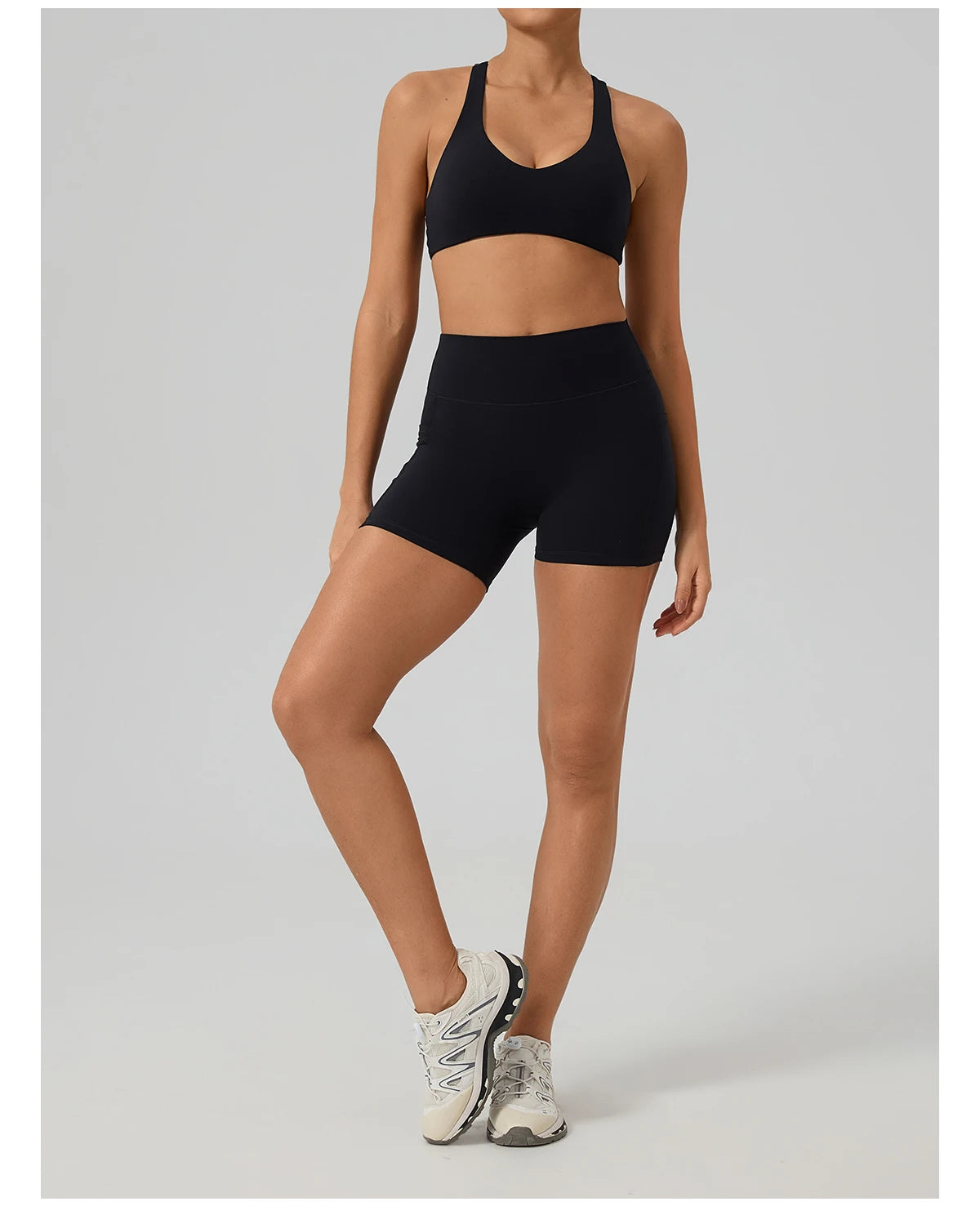 Hearuisavy Fitness Set 2Pcs Women Gym Sports Bra Running Sports Shorts With Pockets High Impact Breathable Racerback Yoga Tops