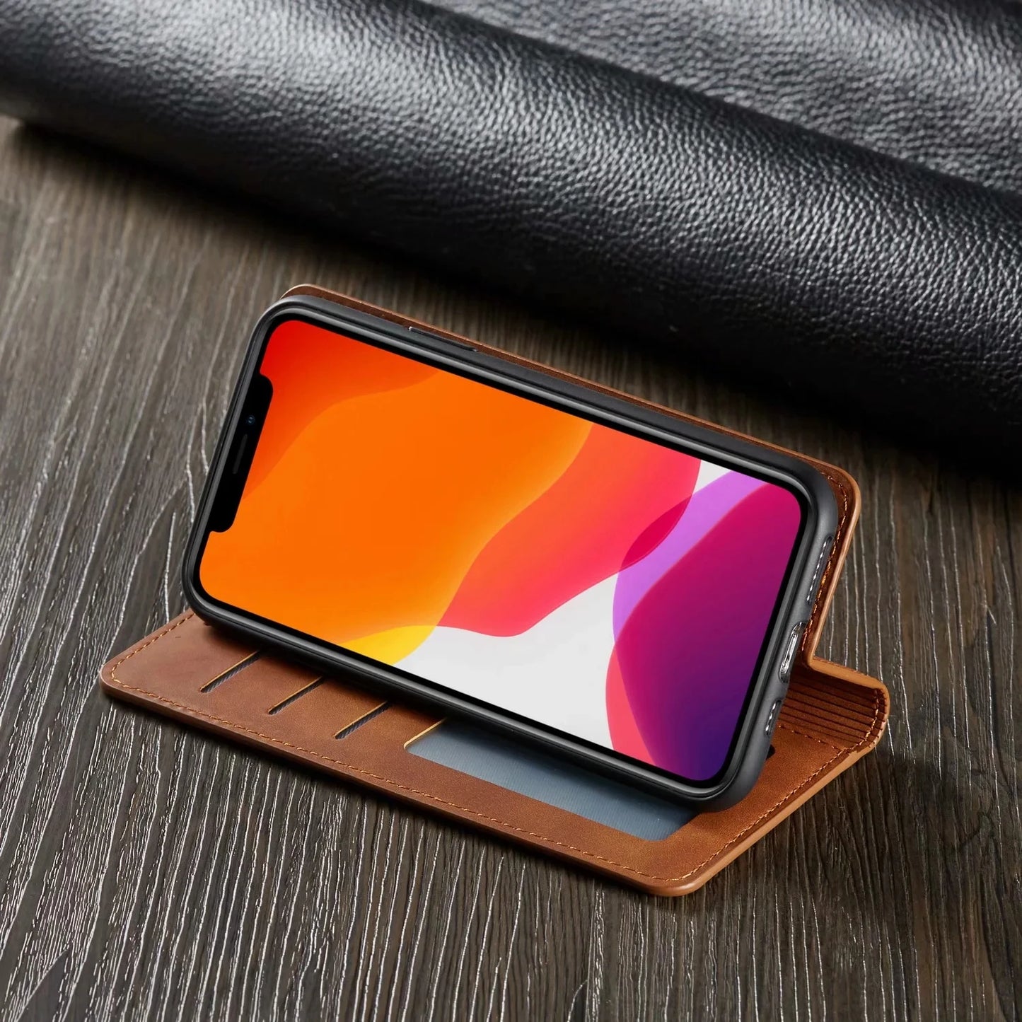 Leather Magnetic Flip Case For iPhone 16 15 14 17 Pro Max Air 16E 13 12 11 XS Max XR SE 8 7 Plus Wallet Card Solt Phone Cover
