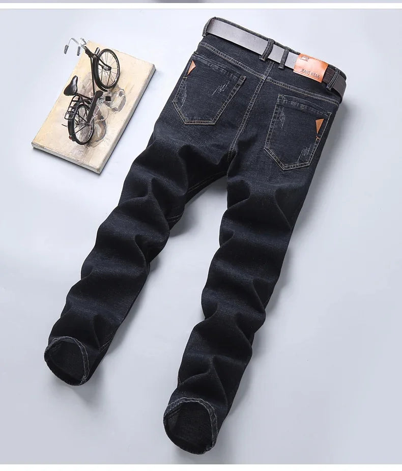 Men Fashion Straight Jeans Men New Stretch Slim Fit Pants Comfortable Soft Business Denim Trousers Male Brand Clothing