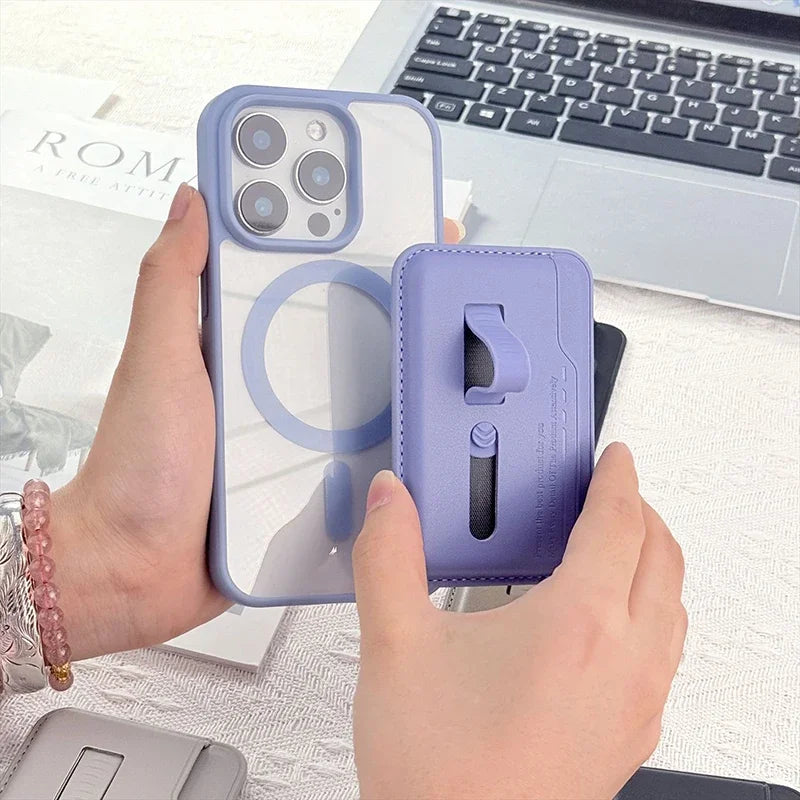 Magnetic Leather Wallet Card Holder Case for Magsafe IPhone 14 13 15 17 16 12 Air Pro Max Plus Mac Safe Hidden Strap Stand Cover