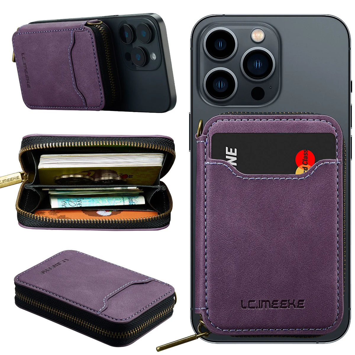 Magnetic Attraction Zipper Leather Card Slot Wallet for iPhone 17 Samsung Galaxy Google Xiaomi Phone MagSafe Magnetic Phone Bag